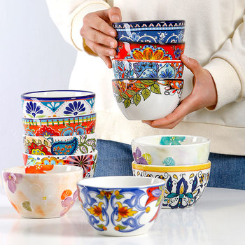 European and American manufacturers wholesale ceramic hand-painted rice bowl 4.5 inch household dessert small Bowl under glaze color microwavable