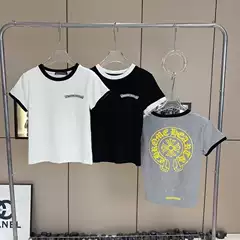 25 New Summer Trendy American Style Color Matching Horseshoe Logo Short-Sleeved T-Shirt for Women