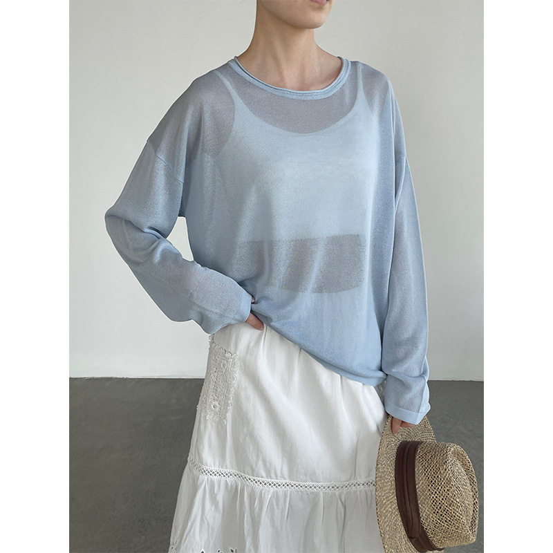 滔川  CHAO好看糖果色针织罩衫女圆领慵懒风防晒长袖上衣SZ5603