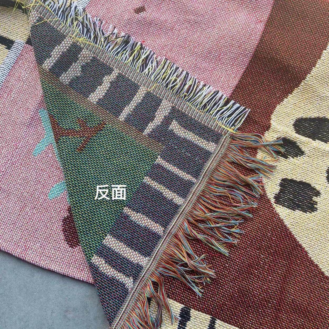 Cross-Border Export American Jacquard Cotton Blanket Thickened Sofa Cover Blanket Pink Panther Tapestry Art Gift Blanket Camping Blanket