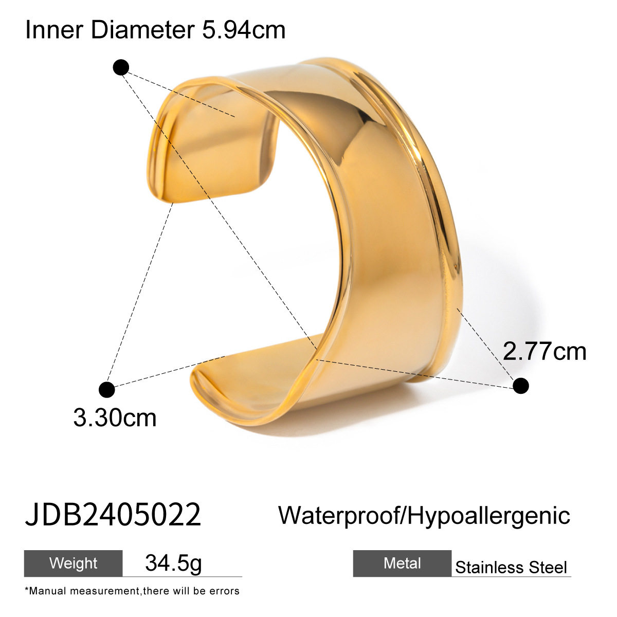 杰鼎欧美不锈钢夸张金色手镯高级感开口镯钛钢手饰品跨境bracelet