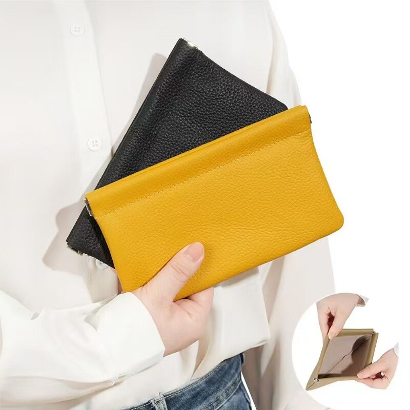 Pu Leather Automatic Closed Clutch Cosmetic Bag Ultra-Thin Portable Large Capacity Daily Korean Style Coin Mobile Phone Bag