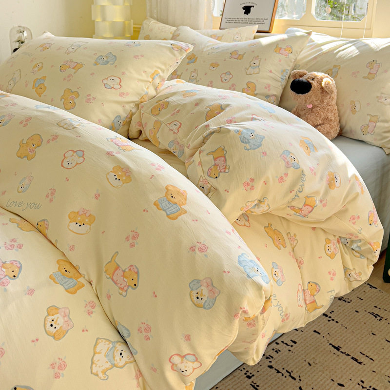 Four seasons available small floral wash cotton sheets four-piece student bed hat three-piece cross-border a generation of hair