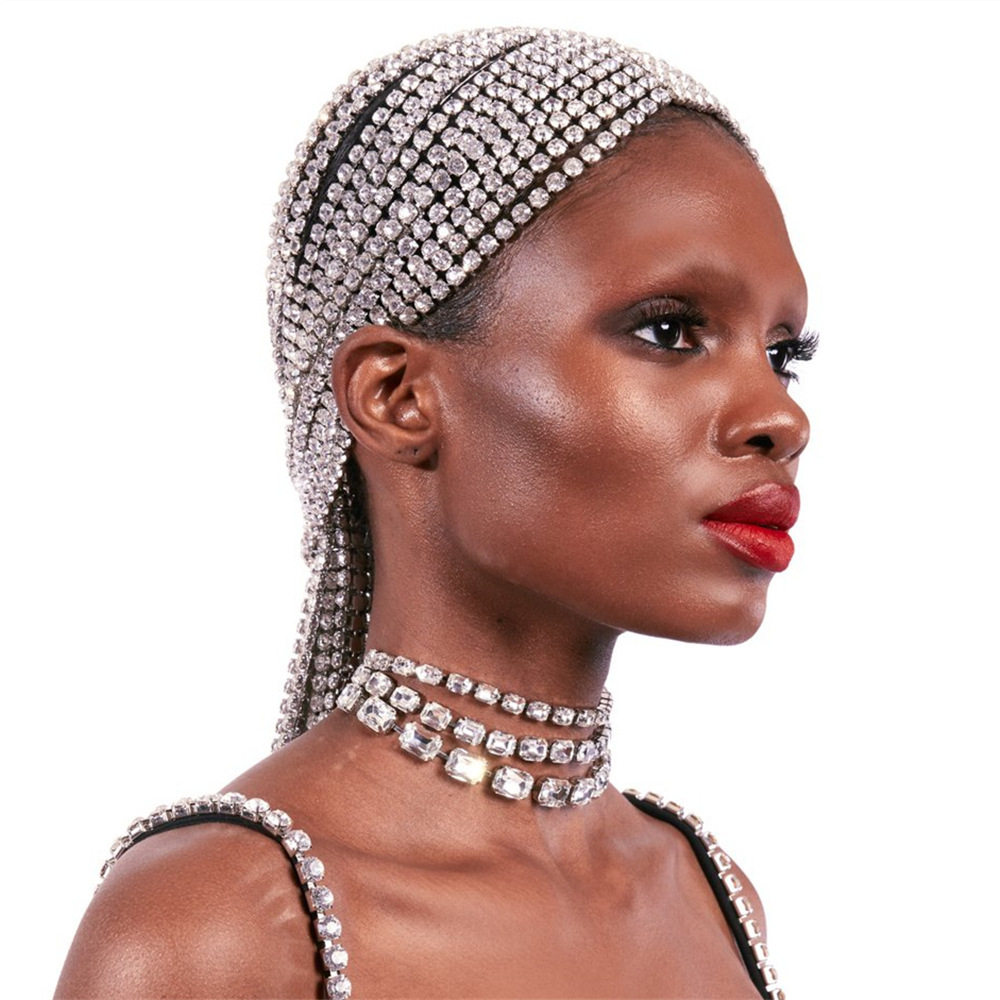 European and American New Style Exaggerated Crystal Multi-Layer Tassel Necklace Shiny Rhinestone Choker Bridal Wedding Jewelry