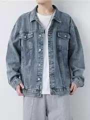 Wholesale Denim coat men's spring and autumn retro ruffian handsome frock casual jacket trendy brand youth Joker lapel top