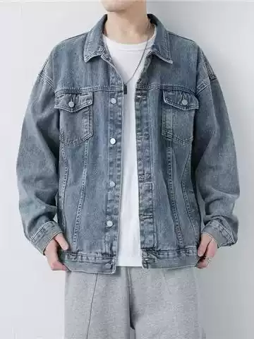 Wholesale Denim coat men's spring and autumn retro ruffian handsome frock casual jacket trendy brand youth Joker lapel top