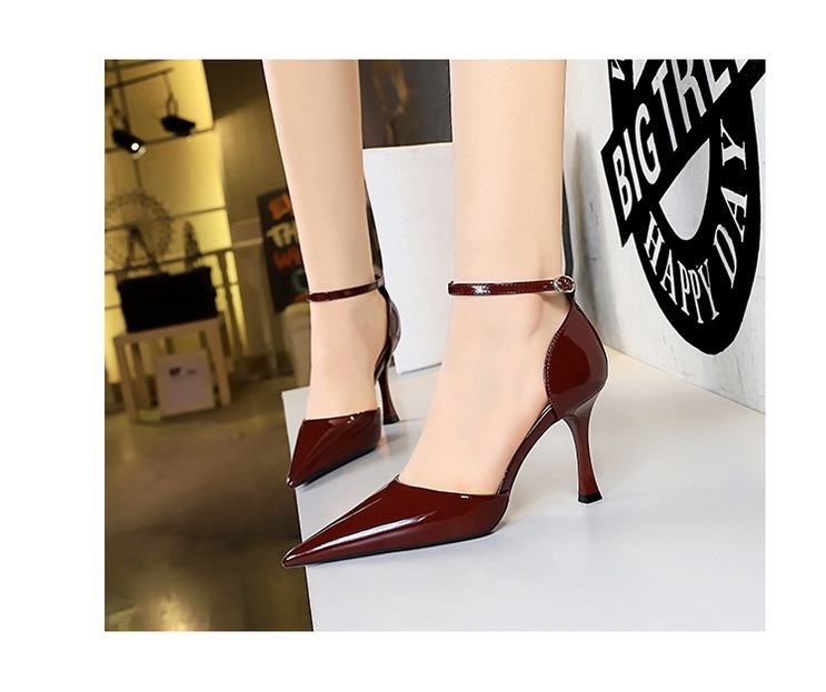 Sandal cao gót nữ mũi nhọn quai ngang gót ly, đế cao su, phong cách thanh lịch — Màu đen, Màu đỏ, Màu đỏ rượu, Màu nude