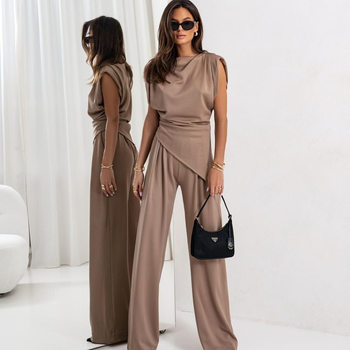 2025 Amazon, Europe and the United States cross-border women's spring and summer new fashion casual solid color irregular short sleeve suit.