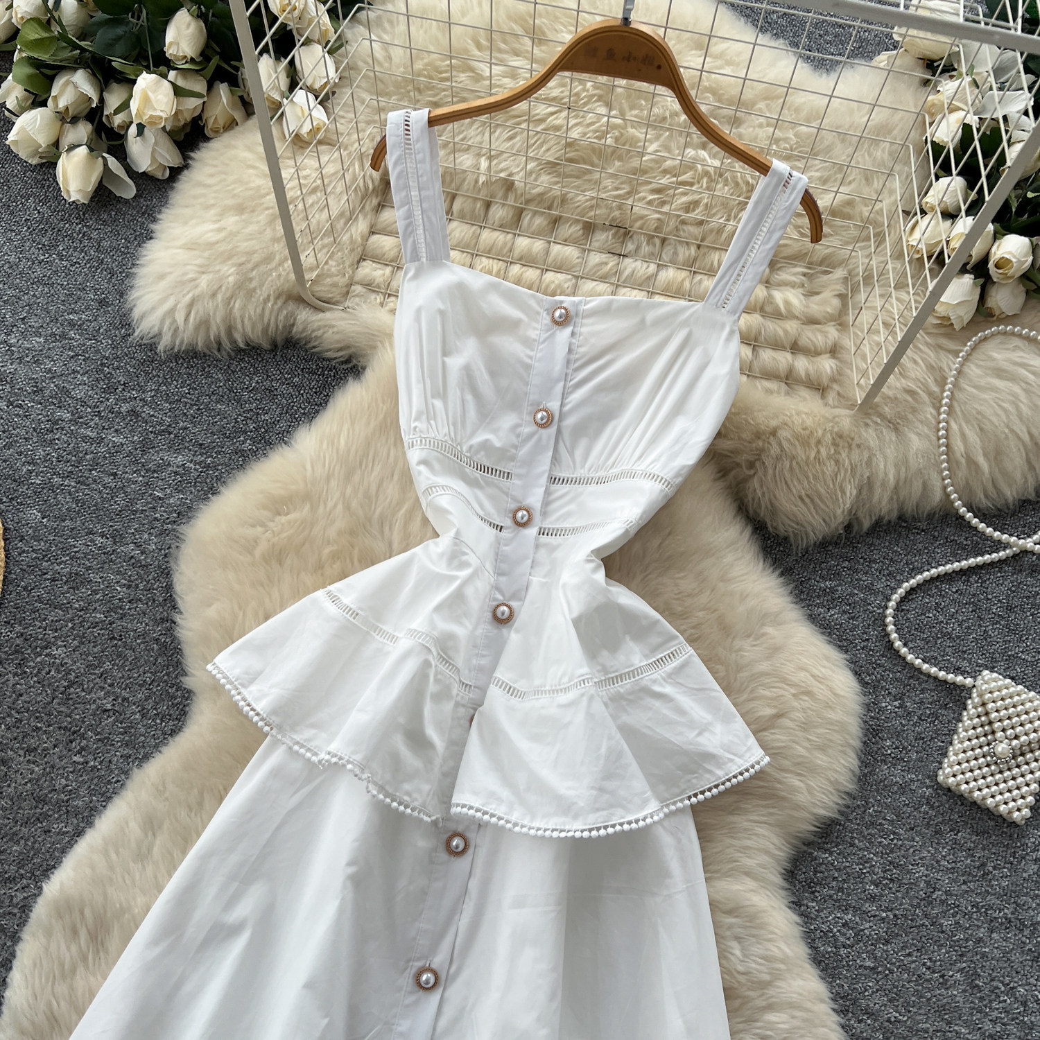 White Sleeveless A Line Dress High Waist Fresh Style Summer Office Wear Wholesale Available ready to ship