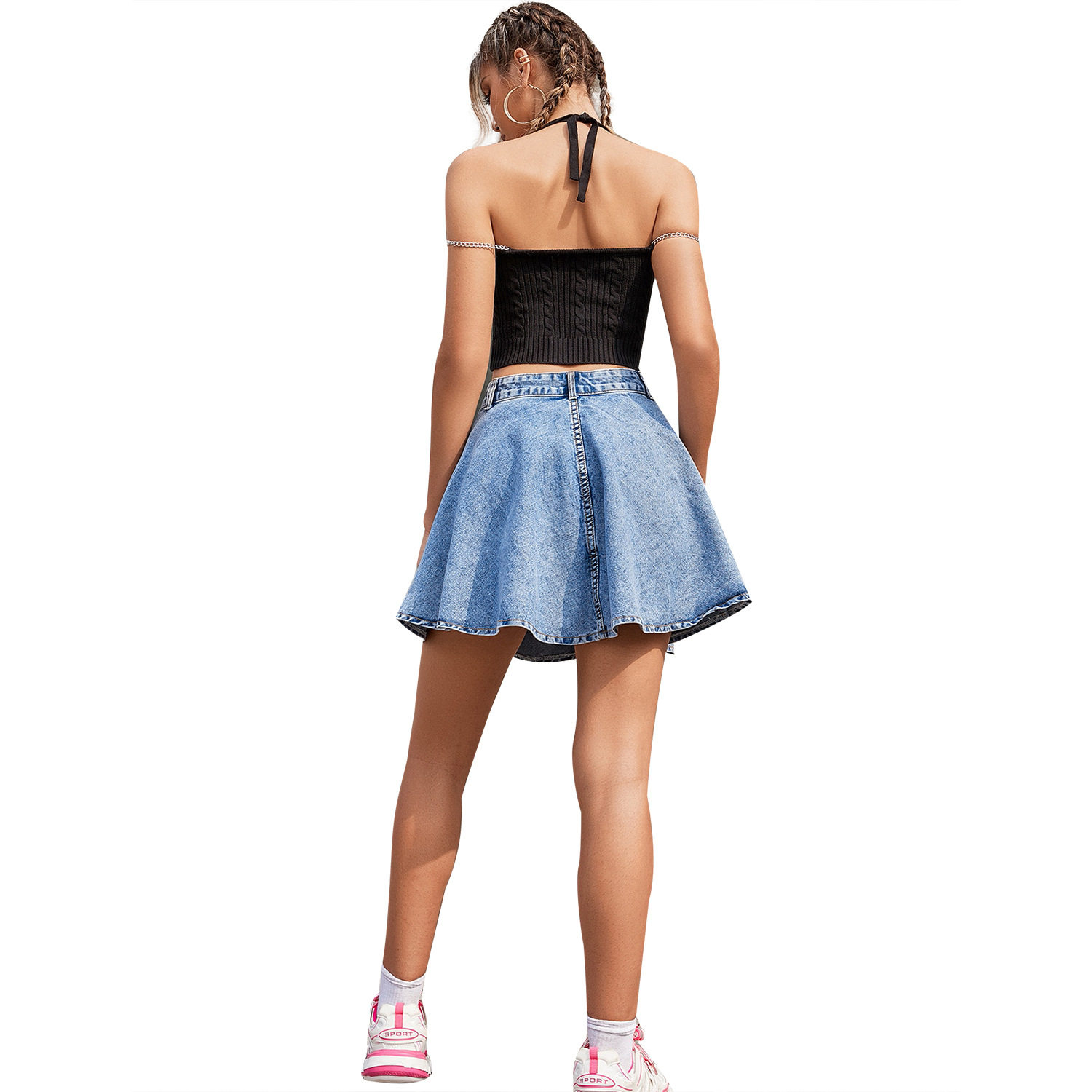 High Waisted Loose Fit Denim Skirt Casual Style Trendy Design Flattering Fit Perfect for Everyday Wear Wholesale