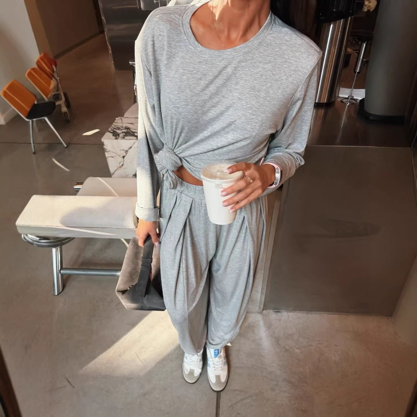 Womens Soft Modal Two Piece Set Loose Fit Top and Cuffed Pants Casual Style for Spring and Autumn Wholesale Available
