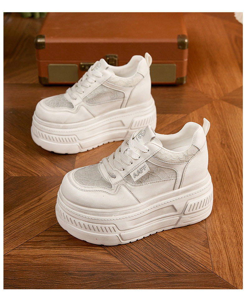 Giày platform nữ đế xuồng trắng thoáng khí, gót siêu cao 8 cm, mũi tròn, dây buộc phía trước — Xanh dương, Hồng, Xám, Trắng chi tiết 27