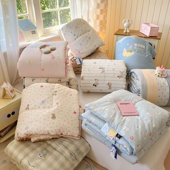 Korean-Style Double-Sided Printed Soy Fiber Filling Single/Double Spring and Autumn Quilt, Thickened Winter Quilt Core, Machine Washable++