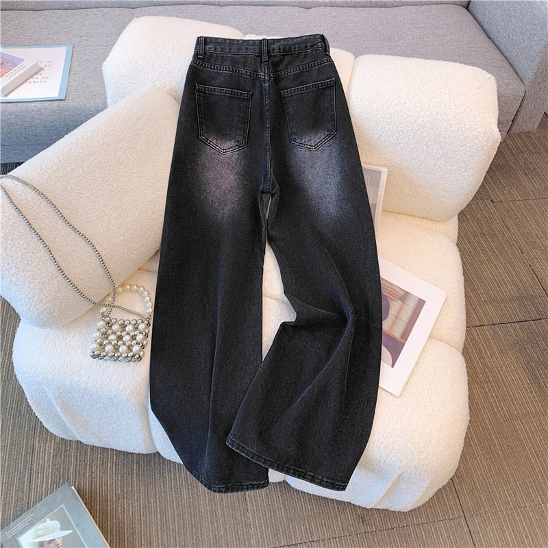 High Waisted Black Wide Leg Jeans for Women Loose Fit Flattering Floor Length Autumn Winter Casual Wear Wholesale