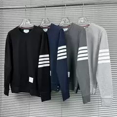 [Factory Outlet] TB Classic Yarn-dyed Four-stripe Crewneck Sweater Base Shirt Long Sleeve Pullover for Men and Women