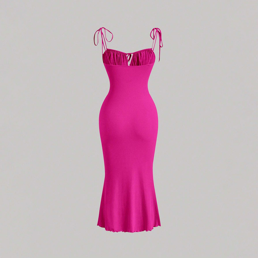 Bodycon Mermaid Maxi Dress Adjustable Drawstring Spaghetti Straps Elegant Fit Perfect for Vacations and Summer Events