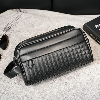 Ready Stock Men's Clutch Bag, Horizontal Style, Woven Patchwork, Lightweight Business Clutch Bag, Men's Casual Outdoor Handbag