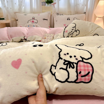Winter Thickeneded Milk Velvet Bed Four-Piece Set Double-Sided Velvet Flannel Coral Velvet Quilt Cover Bed Sheets Three-Piece Set Bed Bed Sheets