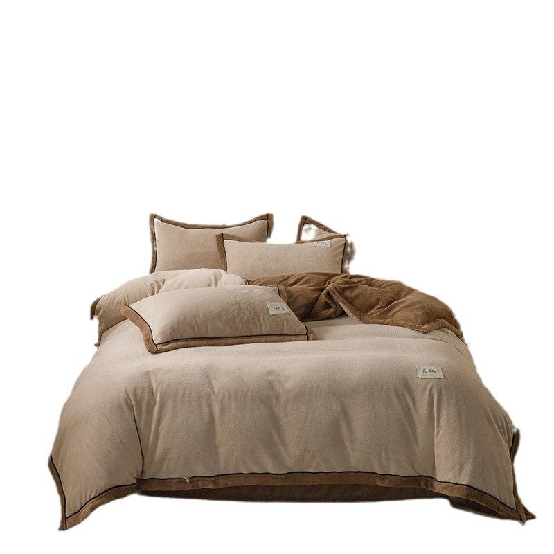 Unprinted Thickened Milk Velvet Bed Four-piece Set Winter Warm Double-sided fleece-lined Quilt Cover Single-piece Flannel Bed Sheet