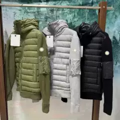 Autumn and Winter m Brand Light Luxury Patchwork Cotton Jacket for Men, Knitted Ribbed Cuffs, Hooded, Warm, Suitable for Commuting, Multi-Color Short Coat
