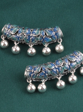 925纯银滴胶滴油工艺蝴蝶弯管吊坠 复古银管吊球项链配件挂件坠子