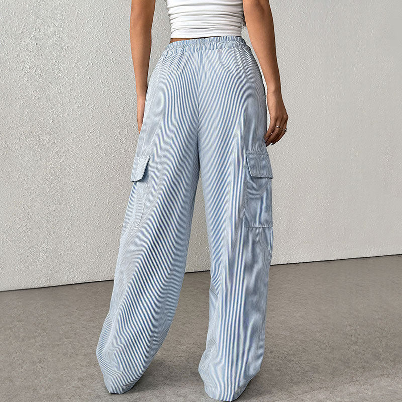 Wide Leg Striped Trousers Fresh Minimalist Design Adjustable Drawstring Summer Style Wholesale Available