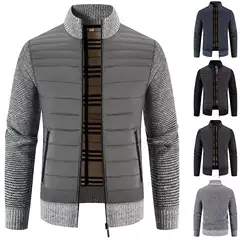 Cross-border Foreign Trade Autumn and Winter Men's fleece-lined Thickened Cardigan Sweater Korean Slim-fit Collar Jacket Men's Knitted Jacket