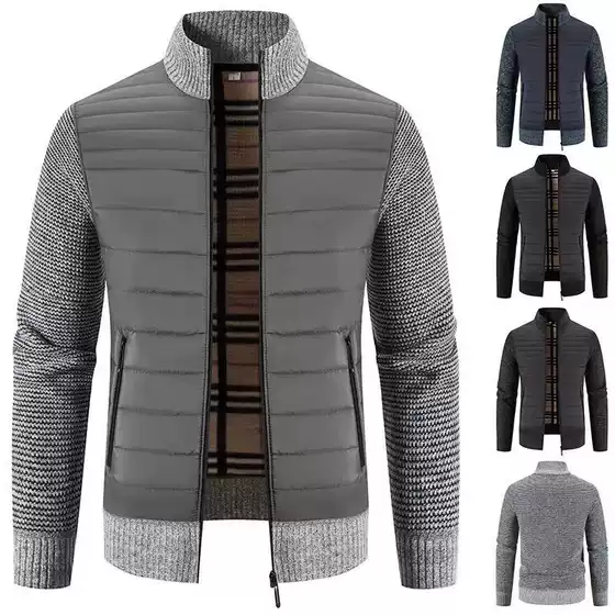 Cross-border Foreign Trade Autumn and Winter Men's fleece-lined Thickened Cardigan Sweater Korean Slim-fit Collar Jacket Men's Knitted Jacket