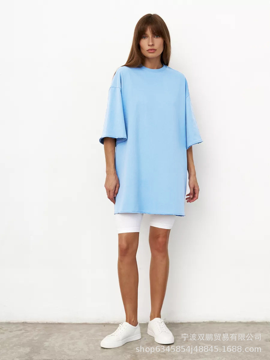 Womens Loose Fit Cotton T Shirt 260g Fabric Short Sleeve Solid Color Spring Summer Casual Wear Wholesale Available
