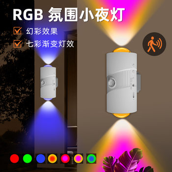 Cross-Border Rgb Seven-Color Gradient Ambient Light Human Body Sensor Night Light Intelligent Light Control USB Magnetic Wall Light Downlight