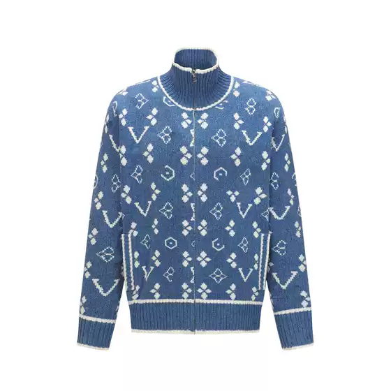 Correct Version of Lujia 25Fw New Jacquard Logo Cardigan Knitwear Presbyopic Stand Collar Zipper Long-Sleeved Knitwear