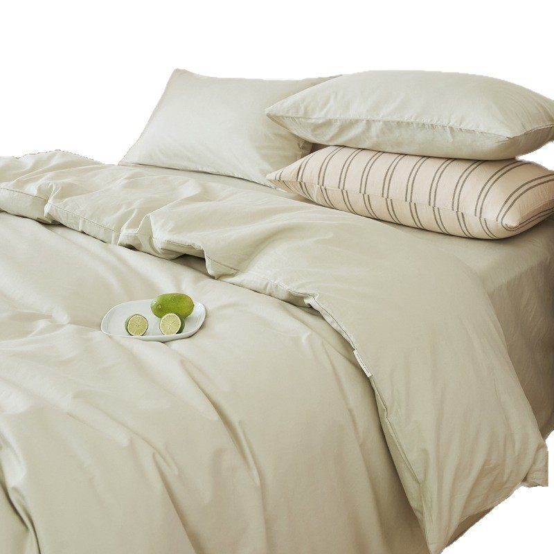 100% Cotton Four-Piece Bedding Set, Bed Bed Sheets, Quilt Cover, Fitted Bed Sheets, Pure Color Simple Single and Double Dormitory Set