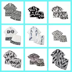Wholesale cross-border European and American tide brand RHUDE national totem logo short sleeve shirt suit men's and women's high street shorts lining