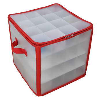 Pp Plastic Frosted Christmas Ball Storage Box Red Double Zipper Wardrobe Desktop Storage Box 64 Grids Storage Box with Lid