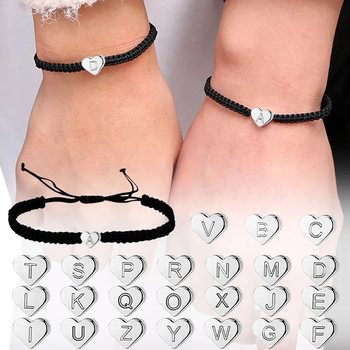 Cross-Border Hot-Selling European and American Heart Bracelets with 26 English Letters for Men and Women, Couples, Best Friends, Travel Commemorative Woven Bracelets