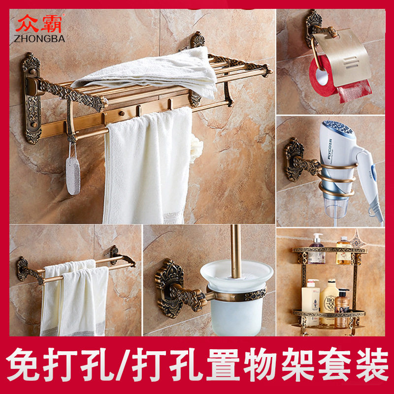Zhongba wholesale space алюминиевый стеллаж из желтой бронзы для ванной комнаты, подвесной набор для ванной комнаты, оптовая продажа Изображение 1