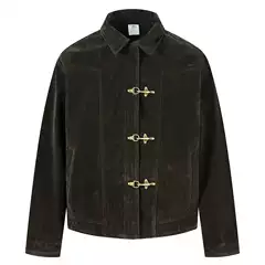 2025 New Product Deconstruction Splicing Airplane Buckle Short Jacket for Men and Women Retro Vintage Suede Coat ins