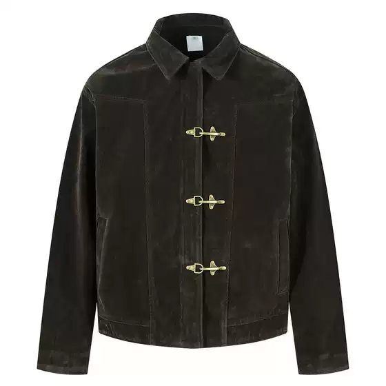 2025 New Product Deconstruction Splicing Airplane Buckle Short Jacket for Men and Women Retro Vintage Suede Coat ins