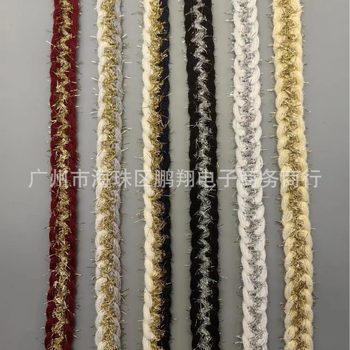 Wholesale Trim with Gold and Silver Thread Braided Tassels, Chanel-Style Woven Ribbons, Lace Neckline, Sleeve, and Skirt Edges Clothing Accessories