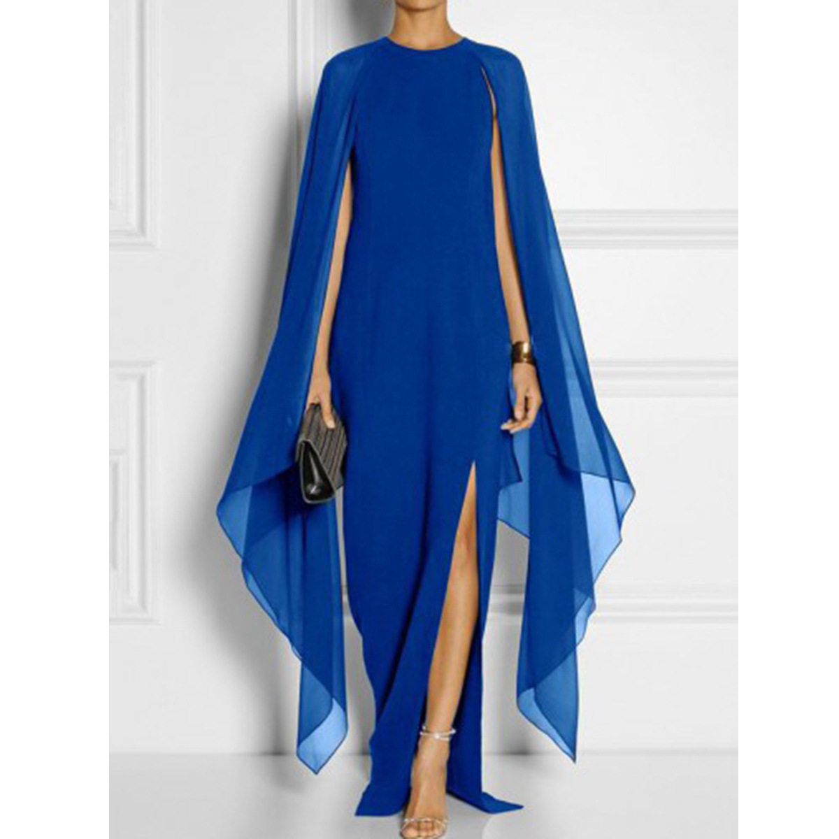 Chiffon Maxi Dress Elegant Solid Color Asymmetrical Hem Split Design Fashionable Shawl Perfect for Parties and