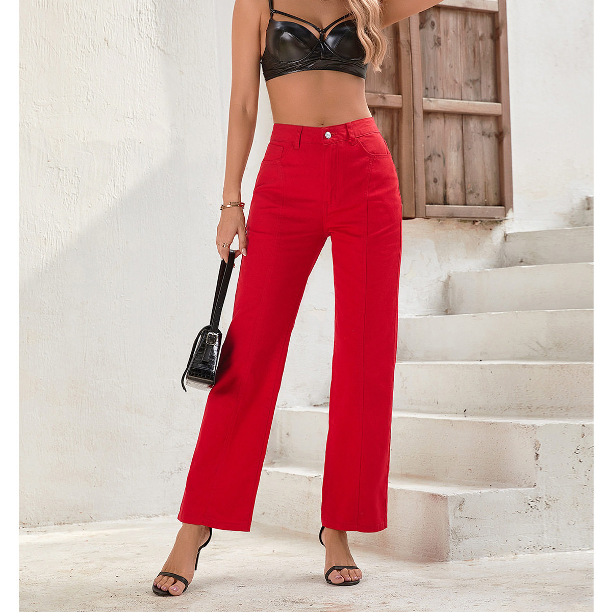 High Waisted Straight Leg Jeans Fashionable Design Casual Style Suitable for Everyday Wear Wholesale Available