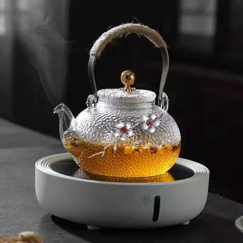 Heat-Resistant Petals Glass Teapot Household Scented Tea Coil Pot Electric Ceramic Stove Special Enclosing Stove Tea Brewing Vapor Filter Tea Brewing
