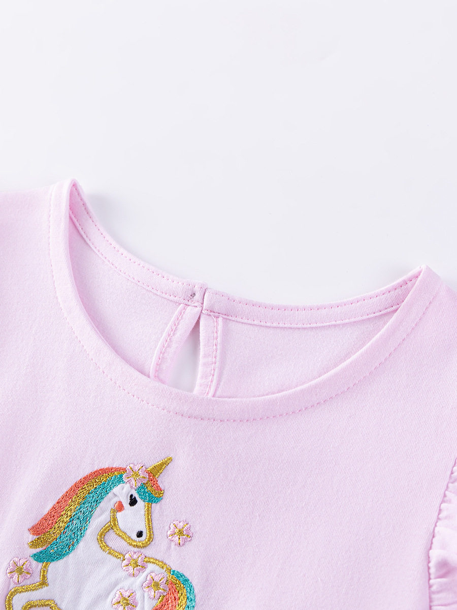 Custom-made Cartoon Tulle Girls' Skirt, Summer Short-sleeve Dress, Cotton Applique Kids' Dress