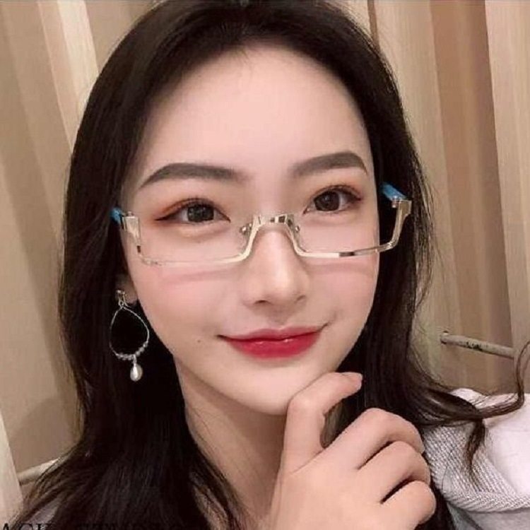 TikTok Lower Half-Frame Glasses Box aos Glasses Frame Women's Second Dimension Decorative Glasses Glasses Instagram Style Glasses Frame Trend