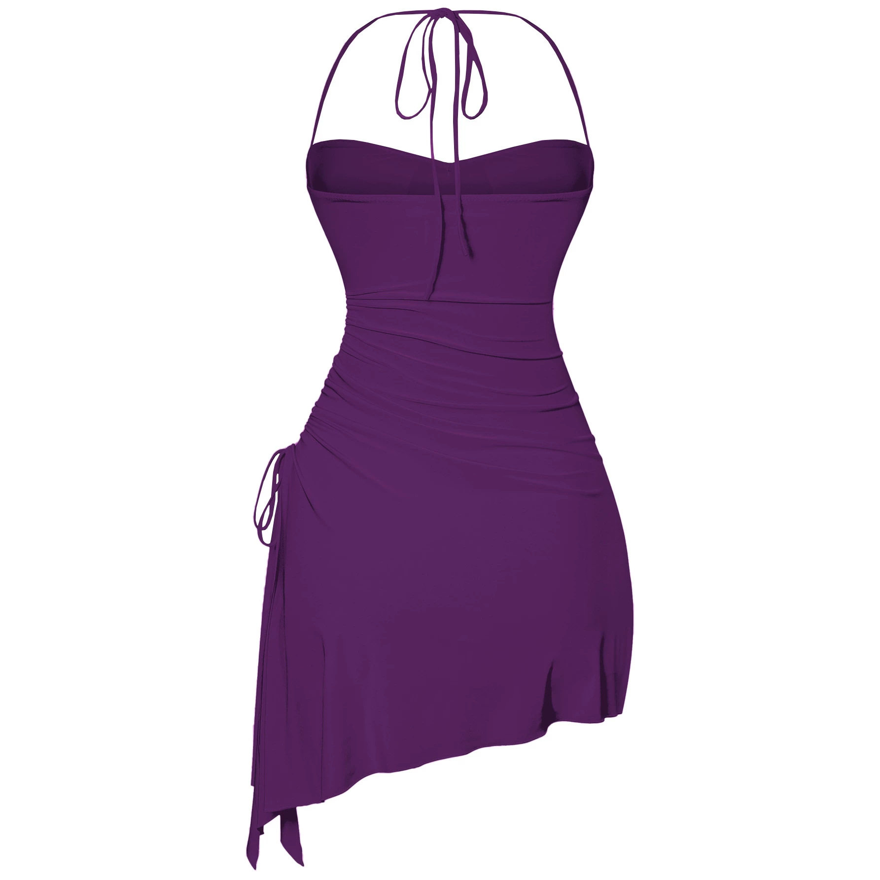 Halter Neck Ruched Bodycon Dress Side Slit Irregular Hem Slim Fit Night Out Party Wear Wholesale Available