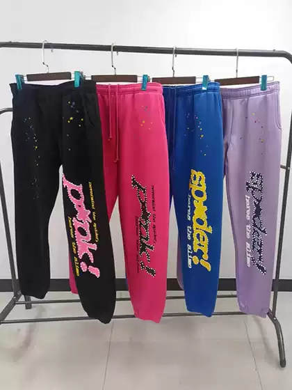 Cross-border Heavy fleece-lined Thickened Sp5der 55555 Spider Web Foam Printed Couple Sports Pants Casual Sweatpants