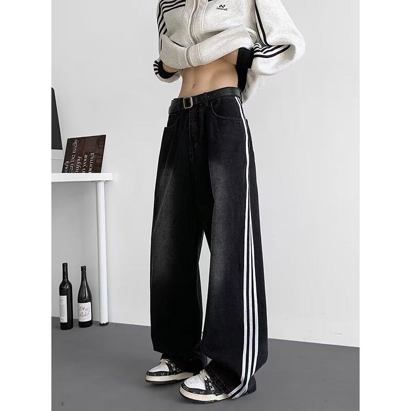 Men's striped jeans men's autumn and winter American ins trendy high street loose straight casual trousers men's clothing trend