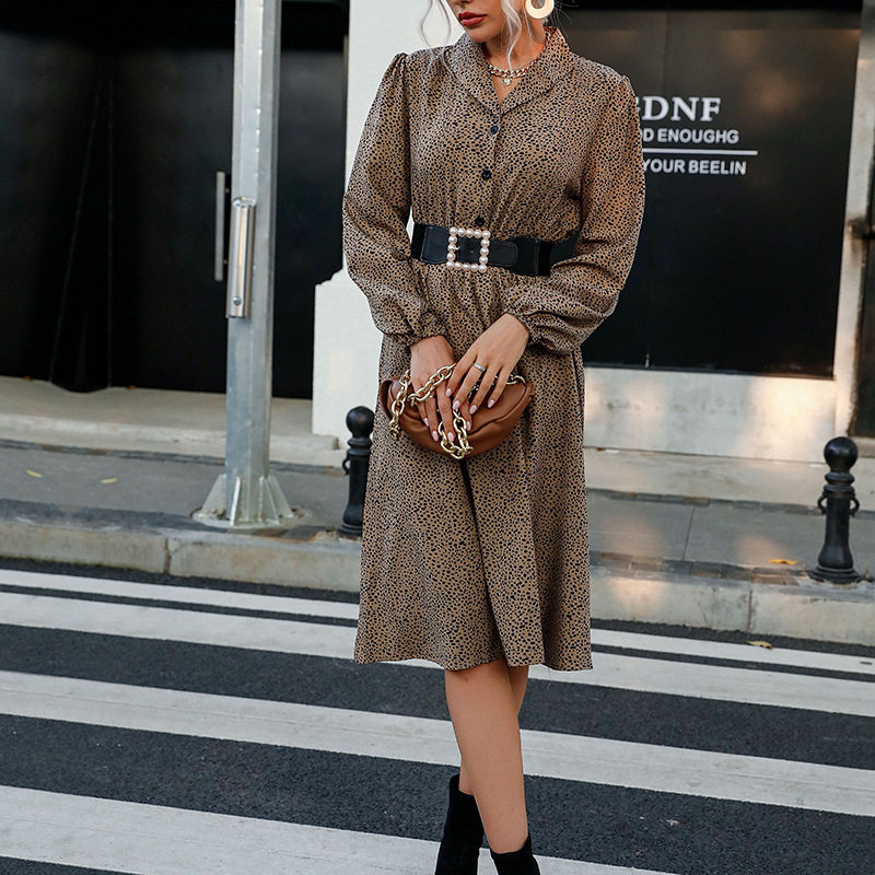 Leopard Print Long Sleeve Dress Stylish Fall Fashion Versatile Layering Piece for Women Wholesale Available