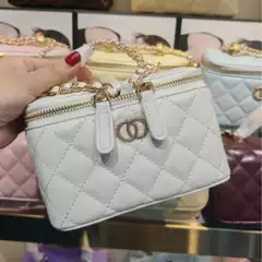 Cross-Border Genuine Leather Women's Bag 2025 New Style Chanel-Style Chain Bag Lipstick Bag Lunchbox Bag Handbag Crossbody Shoulder Bag