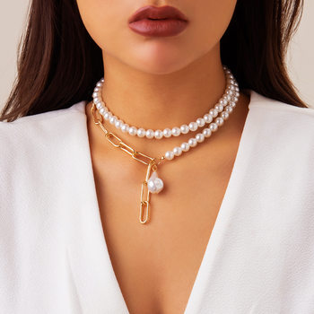 European and American cross-border jewelry elegant Baroque shaped pearl necklace creative irregular chain clavicle necklace for women